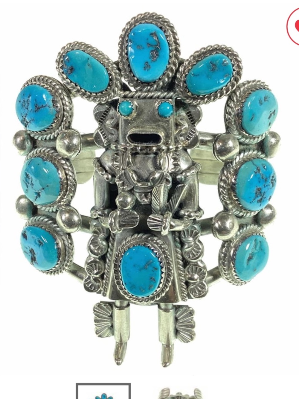 Signed/Sterling Authentic Turquoise Kachina Cuff - Picture 2 of 16